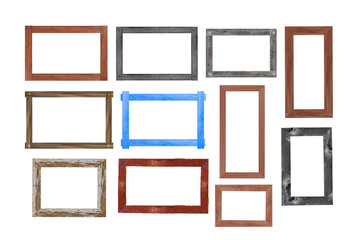 Set of Vintage wood picture frame isolated on white background. with clipping path.