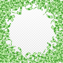 American dollar notes falling. Small USD bills on 