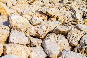 A pile of volcanic stones in nature