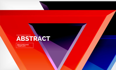 Triangles repetiton geometric abstract background, multicolored glossy triangular shapes, hi-tech poster cover design or web presentation template with copy space