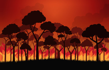 Forest fires burning tree in fire flames - Vector illustration
