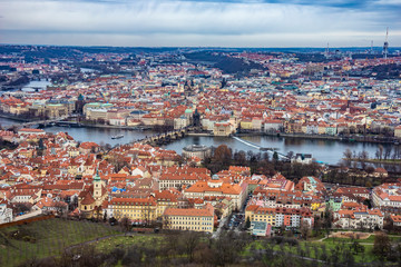 Fototapeta na wymiar Aerial view of the Charles bridge and Old Town buildings in Prague, Czech Republic
