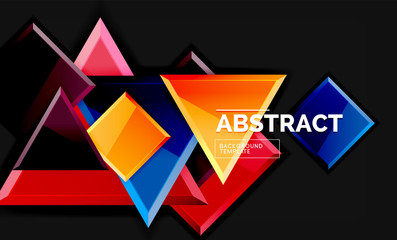 Glossy mosaic style geometric shapes - squares and triangles on black