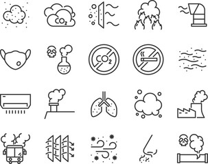 set of air pollution icons, such as dust, carbon, toxic, air filter