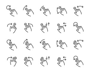 set of hand tochscreen gesture icons, such as hand, app, phone, tap, touch