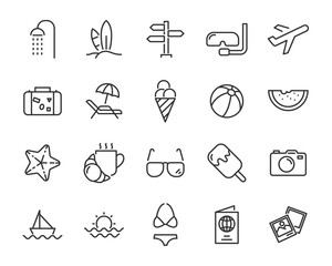 set of vacation icons, such as travel, summer, trip, holiday, beach, season