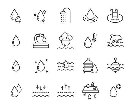set of water icons, such as filter, liquid, aqua