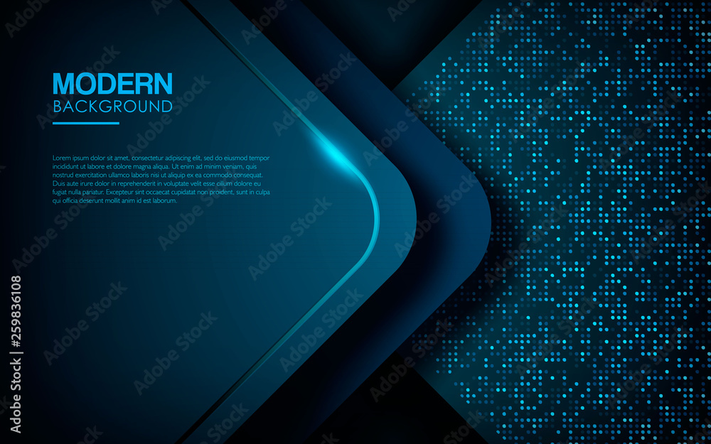 Wall mural dark abstract background with blue overlap layers. modern shape with sparkle light and blue glitters