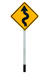 Winding ,curve or maze road sign or traffic sign isolated on white background with clipping path.