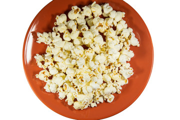 Popcorn in a plate on isolated background