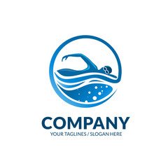 creative swimming club sport logo vector concept