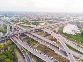 Aerial view city traffic road