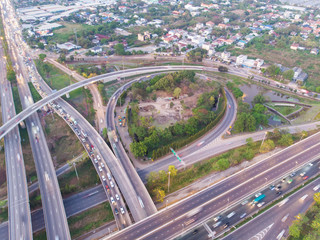 Aerial view city traffic road