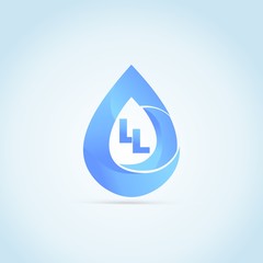 initial LL blue drop logo company sign Design vector template 