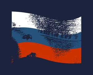 Russia flag waved design concept. Flags collection textured in grunge style. Image relative to travel and politic themes. Rough jeans texture