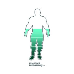 Installing muscles please wait. Humorous hand written quote. Bodybuilder outline silhouette. Muscular man posing. Simple style illustration. Sport concept.