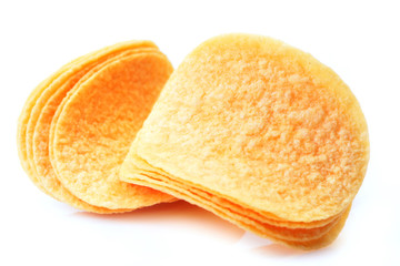Potato chips on a white background
