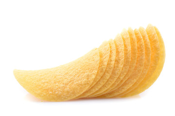 Potato chips on a white background