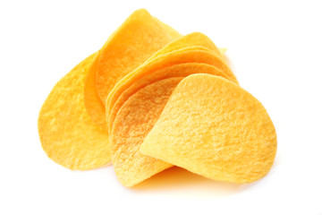 Potato chips on a white background