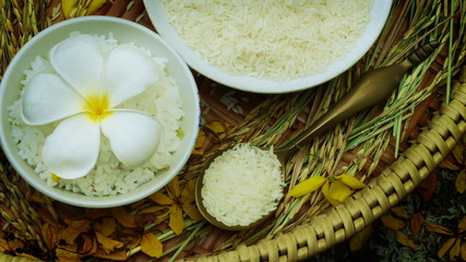 Fototapeta na wymiar Thai rice grain characteristics