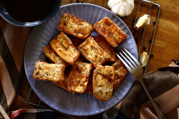 Hot and fresh, fried crispy tofu