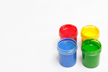 Multi-colored finger gouache, paint for drawing, isolated on white background.