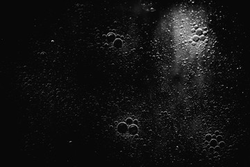 Air bubbles in the water background.Abstract oxygen bubbles in the sea.Water bubbles isolate on black background.Black and white tone style.