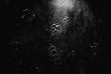 Air bubbles in the water background.Abstract oxygen bubbles in the sea.Water bubbles isolate on black background.Black and white tone style.