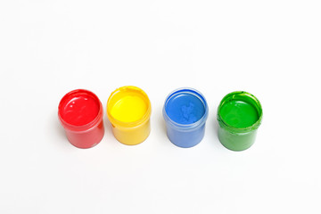 Multi-colored finger gouache, paint for drawing, isolated on white background.