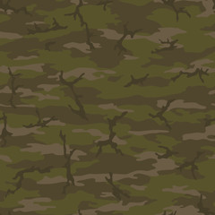 Fototapeta premium Seamless camouflage pattern. Khaki texture, vector illustration. Camo print background. Abstract military style backdrop