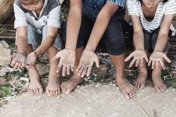 children labour Hands,world day against child labour concept: