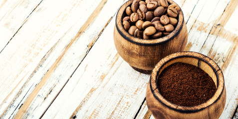 Coffee beans and grounds