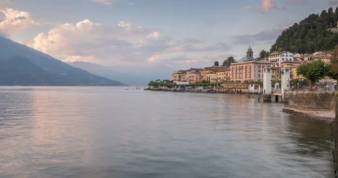 Time lapse of lake and boats at Bellagio at sunset, Lake Como, Lombardy, Italy