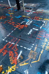 Traçage de réseau sur les trottoirs de Sydney en Australie avant travaux.