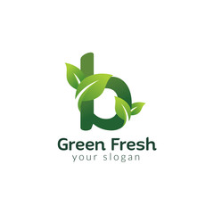 Eco green letter B logo design template. Green alphabet vector design with green and fresh leaf illustration.