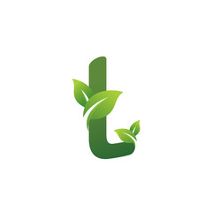 Eco green letter L logo design template. Green alphabet vector design with green and fresh leaf illustration.
