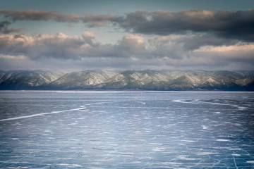 Baikal Mountains, lake, ice, hummocks