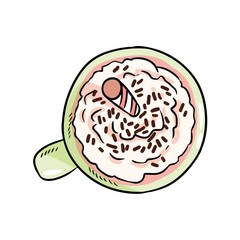 Tasty coffee drink with whipped cream cute cartoon doodle
