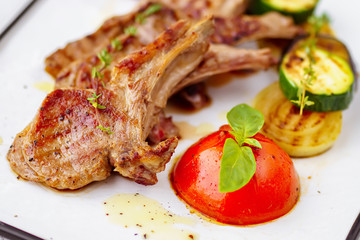 grilled lamb ribs loin with vegetable garnishing