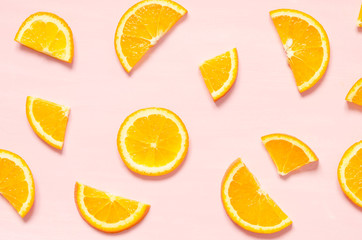 Fruit pattern of fresh orange slices on pastel background. Top view. - Image