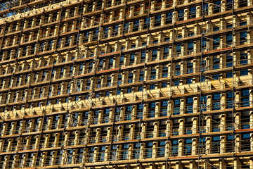 Construction of modern buildings in Bremen, Germany. March 2019