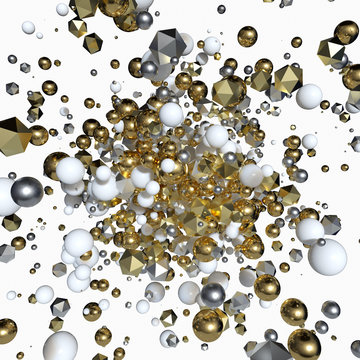 Elegant Abstract Geometry Explosion 1 -Gold and Silver,White- 3D Motion Graphics Design