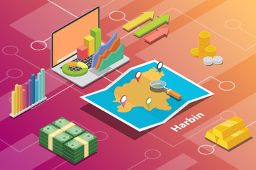 harbin china city isometric financial economy condition concept for describe cities growth expand - vector