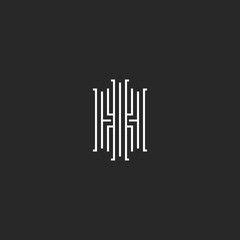 Elegant initials IH or HI letters logo monogram, creative linked two symbols H and I retro design element, thin black and white weaving lines