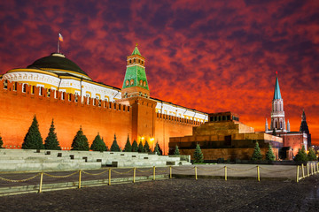 Red Square, Moscow Kremlin at sunset. Moscow, Russia
