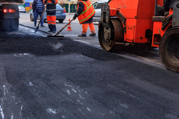 Texture and background of new freshly laid asphalt