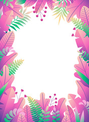 vector vertical floral border created with fantastic plants in green and pink colors.