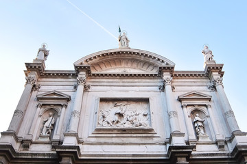 Fototapeta na wymiar Venice, Italy. Facade of catholic church in Venice (Chiesa di San Rocco).