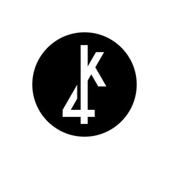 4k ultra hd video sign. Round icon with connected K and 4 symbols.