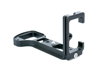 Obraz premium Side view of L Plate for camera isolated on white background. Black Camera L-Plate isolated